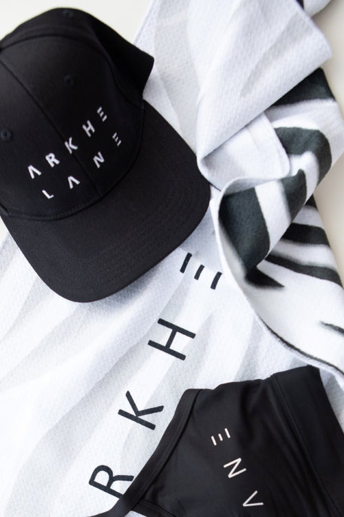 black and white tiger print gym towel and hat