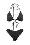 high waist black tie top cheeky bottom bikini set