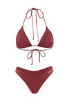 high waist cheeky dark pink maroon bikini tie top set