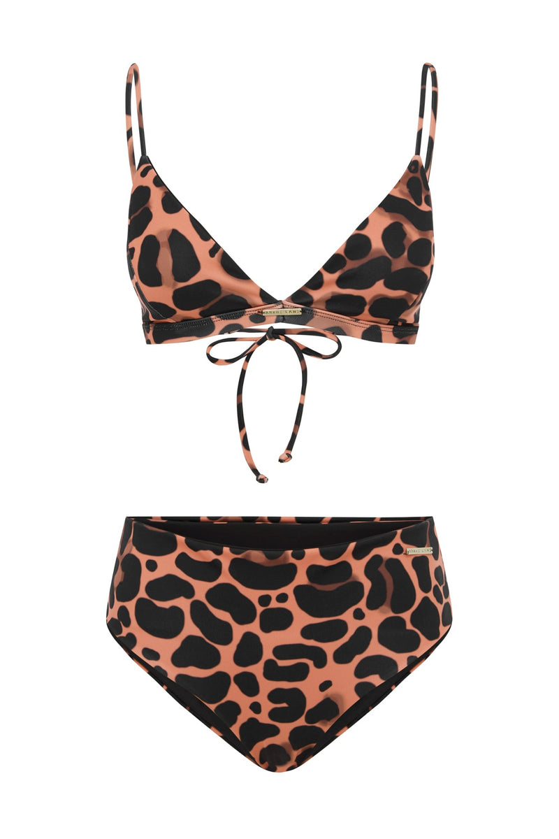 leopard print bikini top eco swimwear straps high waist bottoms