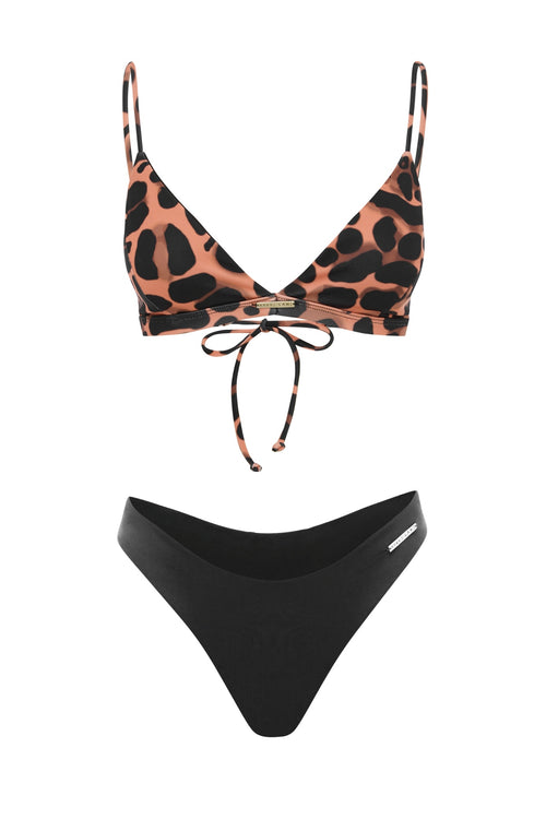 high waist black cheeky bottom bikini with leopard top