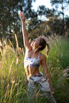 White black print crop top tight set