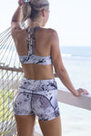 mid waist short activewear short pockets white print