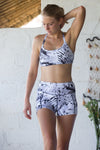 mid waist short activewear short pockets white print