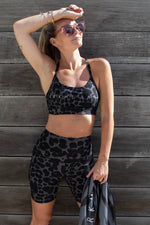 Laetitia Grey Leopard Print Womens Mid Bike Shorts