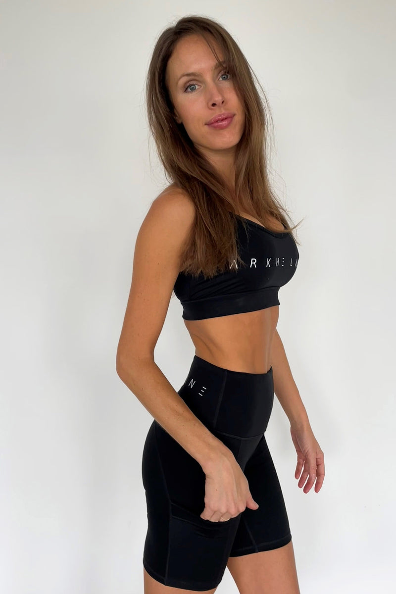 best black crop top shorts with pocked set