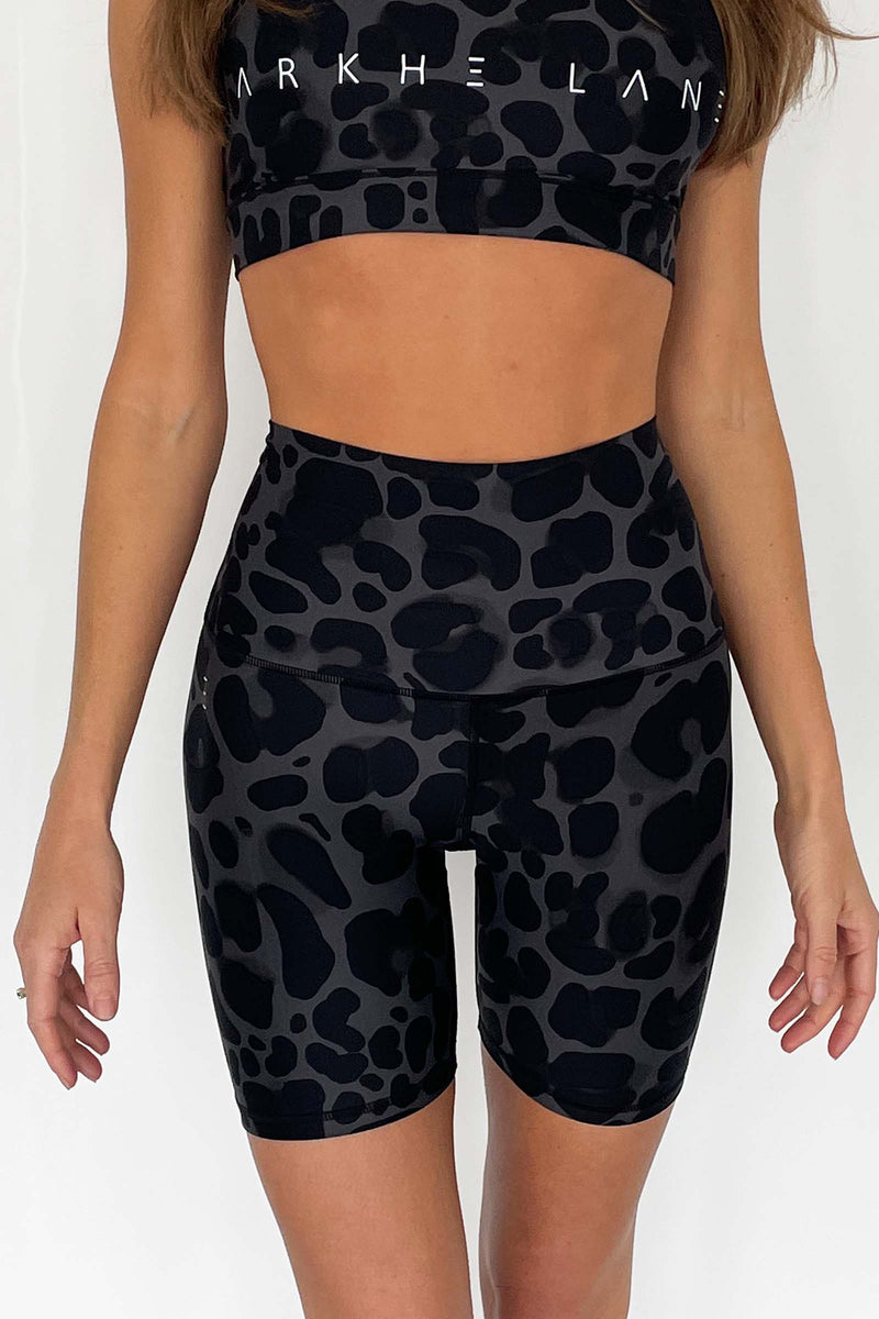Black grey leopard print activewear