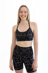 Laetitia Grey Leopard Print Womens Mid Bike Shorts