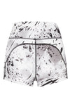 mid waist short activewear short pockets white print
