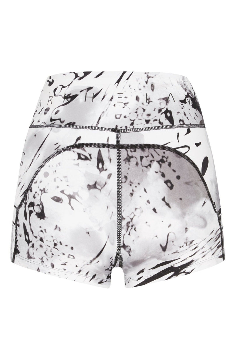 mid waist short activewear short pockets white print