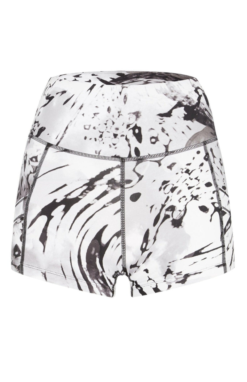 mid waist short activewear short pockets white print