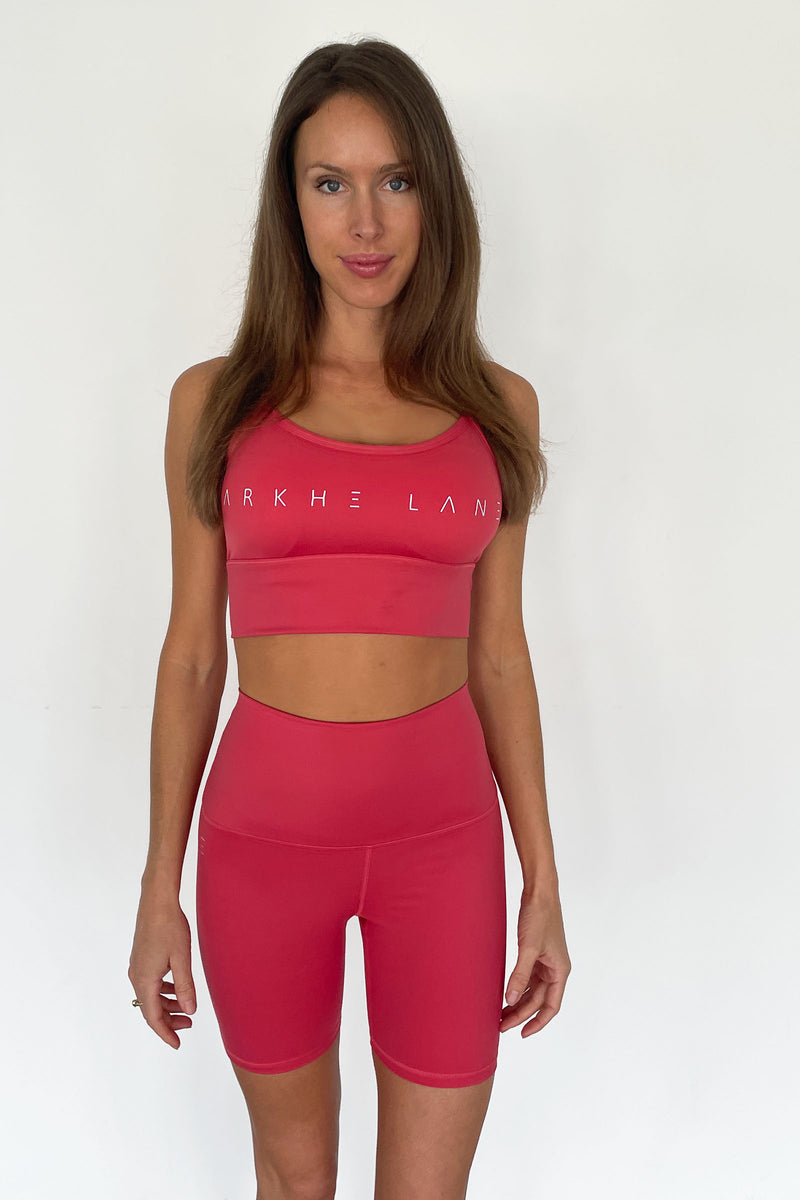 water melon red crop top bike short tight with pocket